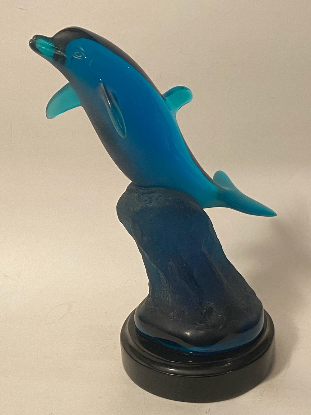 Wyland Blue Lucite ORCA Sculpture 1990 H-11” Signed & Dated on Round Pedestal